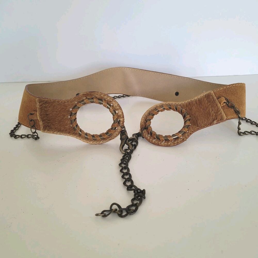 Women Geniue Leather Vintage Belt Wide Chain Width Size 10 30 Brown Western